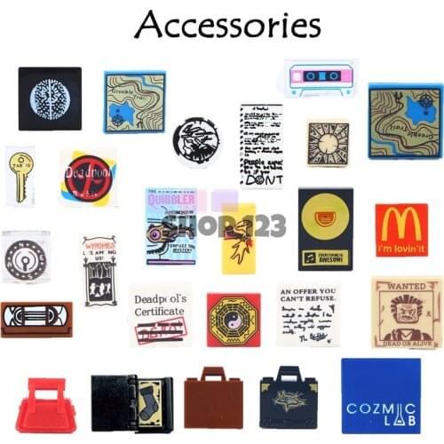 10PCS/LOT Accessories Building Blocks Toys Handheld Newspapers Maps Books Tapes Bags Small Gifts Simulated Toys Childrens Gifts