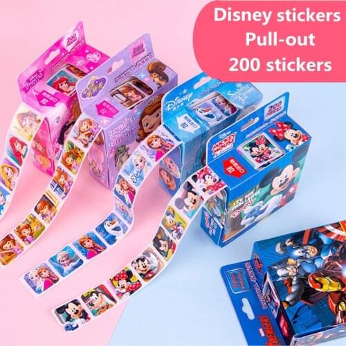 200 sheets in a box Disney Cartoon Stickers Disney Frozen Elsa and Anna Princess Sofia Mickey Children Removable Stickers Toys