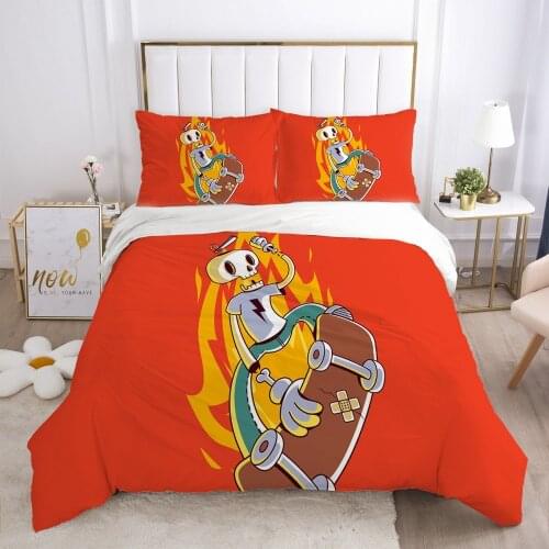 3D Duvet Cover Sets Bedding Set Quilt Covers Pillowcase(s) Comforter Case Bed Linen Cartoon Full Twin Size Orange Bedclothes