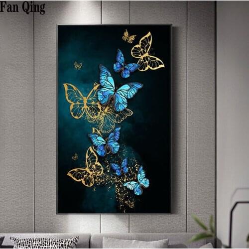 5d full square round diamond painting Golden blue butterfly sticker diamond mosaic kit diamond embroidery set crafts
