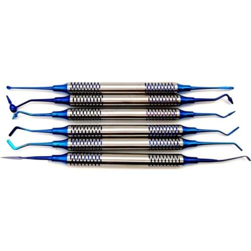 6pcs Dental Composite Resin Filling Spatula Titanium plated Head Resin Filler Set thick handle Restoration set Dental Instrument