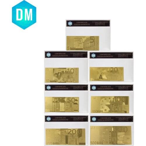 7pcs/lot Gold Banknote EUR 5/10/20/50/100/200/500 24k Gold Foil EURO World Paper Money Collections Gift for Decor