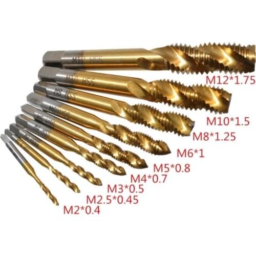 9pc HSS M2 M2.5 M3 M4 M5 M6 M8 M10 M12 Machine Spiral Point Straight Fluted Hand Tap Screw Thread Metric Plug Drill Bit Tap Set
