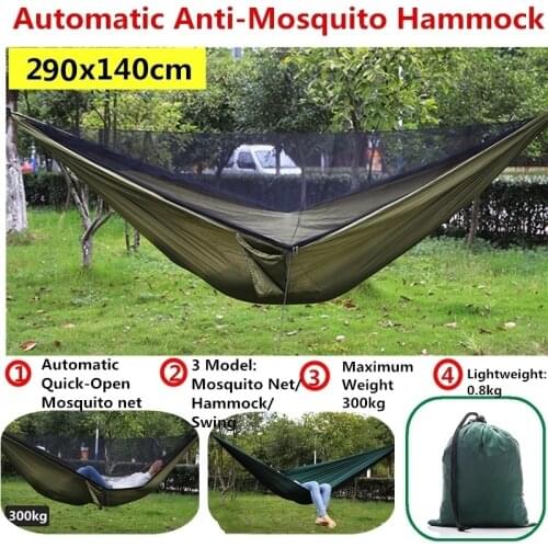 290x140cm Automatic Quick-Open Anti-Mosquito Hammock Outdoor Single Double Hammock with Mosquito Net Outdoor Recreation Hammock