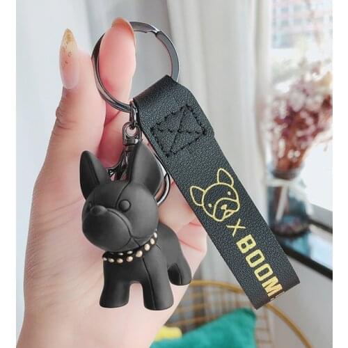 French Bulldog Keychain PU Leather Dog Keychains for Women Bag Pendant Jewelry Trinket Mens Car Key Ring Key Chain
