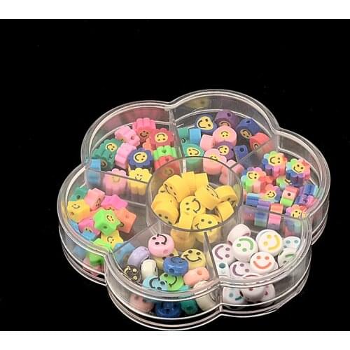 1 Set 105pcs Smile Face Beads Mixed Acrylic and Polymer Clay Beads with Box for Children Fit DIY Handmade Charms Jewelry Making