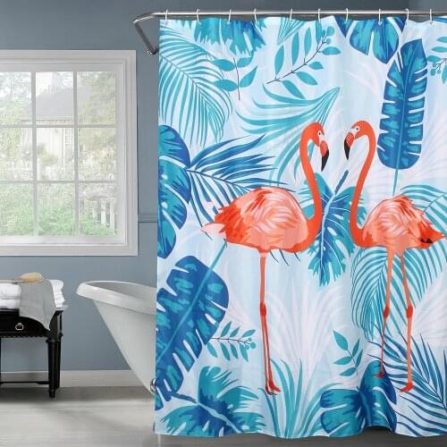 HappyTree Polyester Red Flamingo Green Leaves Shower Curtain Thicken Fabric Bathroom Curtain Waterproof Bath Curtain 180x180cm