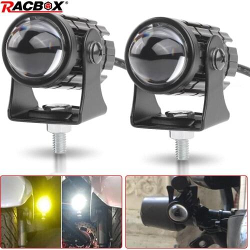 Dual Color Motorcycle mini Spotlight Projector Lens 12V LED Headlight yellow white Driving lamp Universal for Trucks SUV ATV Car