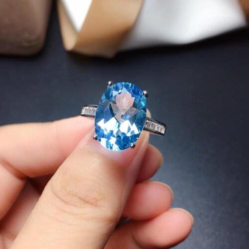 Hot sale style natural sky blue topaz ring 925 silver womens ring atmosphere high-end luxury style