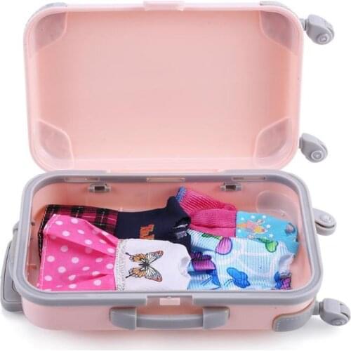Pink 3D Travel Train Suitcase Luggage Play House Toy for Doll Accessories Plastic Furniture Kids Toys
