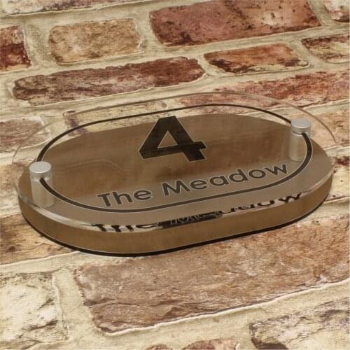 200x140mm Brushed Copper Effect House number Personalised Modern House Sign Name and Number (oval)