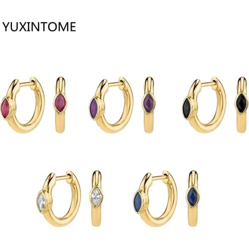 Exquisite White/Blue/Red/Black/Purple Zircon Hoop Earrings 925 Sterling Silver Ear Buckle Circle Earrings For Women Jewelry