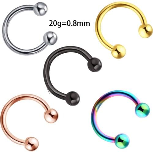 TIANCIFBYJS Surgical Steel CBR Horseshoe Circular Rings Nose Ring Hoop Eyebrow Tragus Lip Ear Piercing 20G Body Jewelry 6 Color