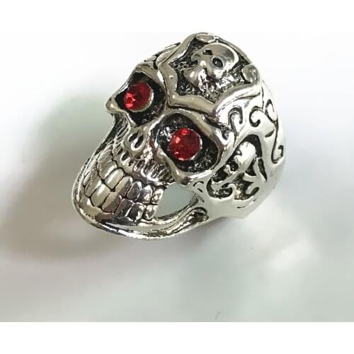 Hot Sale Stainless Steel Ring Skull Head Rings Retro Red Eyes Skeleton Ring Personality Punk Crystal Jewelry Wholesale Cheap