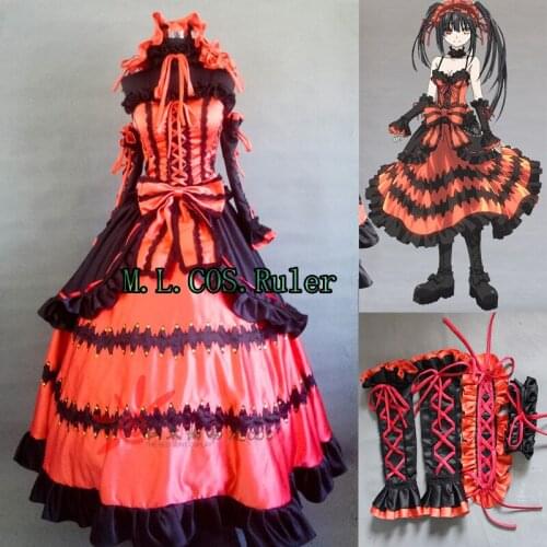 Custom Made Anime COS DATE A LIVE Tokisaki Kurumi Cosplay Costume Full Suit Dresses+Headwear+Neckwear Any Size Free Shipping