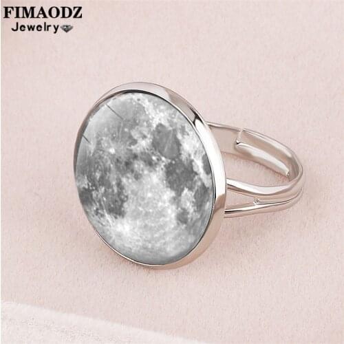 FIMAODZ Fashion Moon Star Ring Silver Plated Adjustable Rings For Women Men Galaxy Space Universe Jewelry