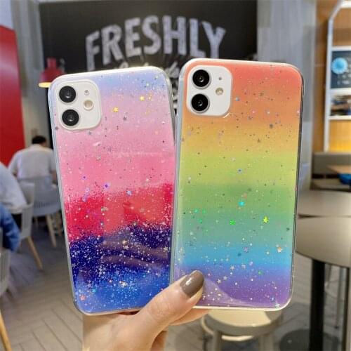 Cute Gradient Rainbow Glitter Sequins Star Cases For iPhone 12 Pro Mini 11 Pro XS Max XR X 7 8 Plus SE 2020 Soft TPU Back Cover