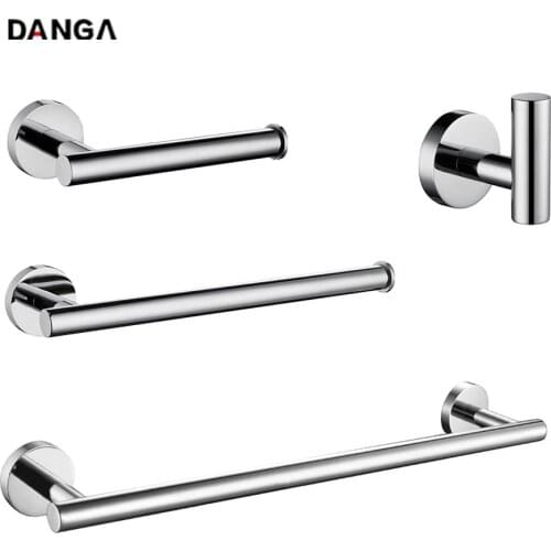 4 Pcs Bathroom Accessories Towel Bar Set SUS304 Stainless Steel Wall Mounted Set Towel Holder Toilet Paper Holder Robe Hook