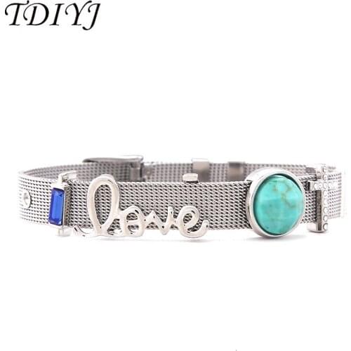 TDIYJ KEEPER Bracelet Set Stainless Steel Mesh Bracelet with Slide Love Cross Keeper Charms Women Jewelry Gifts 1Set