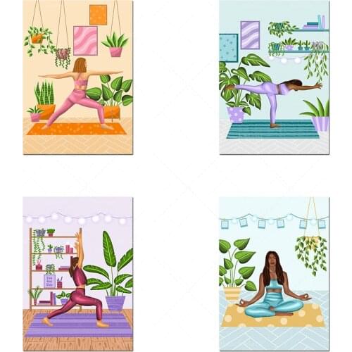 Paquet d’impression de yoga et d’intérieur, série de pose de guerrier, art illustré de mur, design d’intérieur, art botanique, i