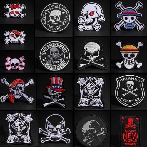 Skeleton Skull Patches for Clothing Punk Biker Patch Badges Iron On Stickers Cloth Patch Embroidered Decorative DIY Jacket Jeans