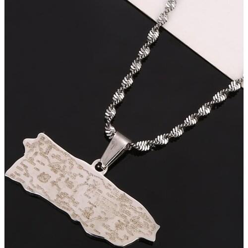 Stainless Steel Silver Color Puerto Rico Map Pendant Necklaces Puerto Ricans Map Chain Jewelry
