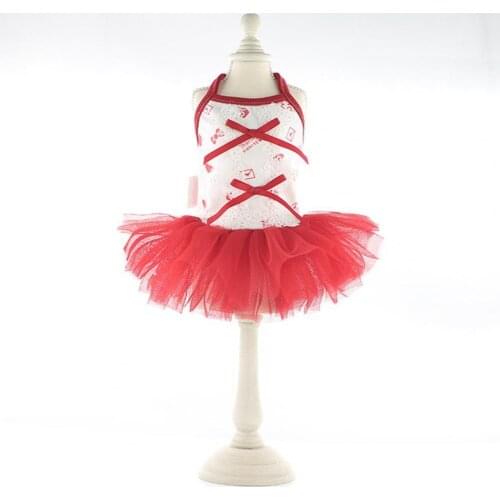 New Style Fashion Pet Red Skirt Cartoon Print Sleeveless Soft Dog Strap Tulle Dress for Summer Party Birthday Small Dogs Clothes