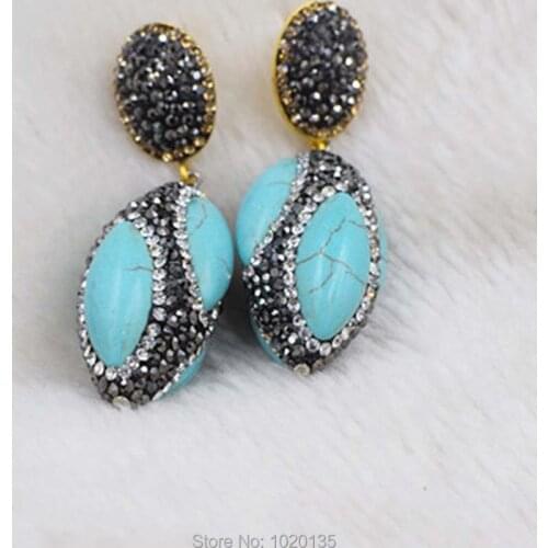 One pair green zircon turquoise egg hook earrings FPPJ wholesale beads 20*35MM