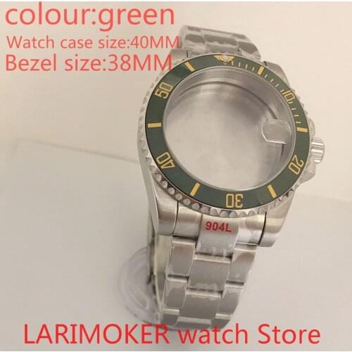 Suitable for NH35 NH36 Miyota 8215 40mm sapphire glass 904L stainless steel case sealing bottom cover, with bezel drak green