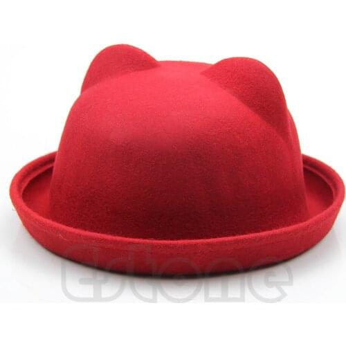 Drop Ship&Wholesale Fashion Unisex Wool Parent-Child Women Fedora Bowler Hats Derby Cat Ear Cap Oct.14