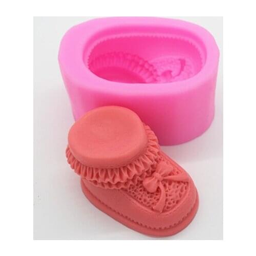 Silicone soap mold 9.3*6.5*5CM child lace embroidered Shoes shape fondant cake chocolate craft clay mould candle mould
