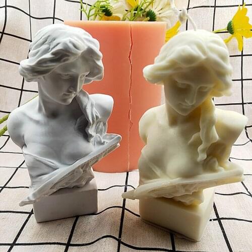Large size Girl With Lyre Plaster Portrait Resin Silicone Candle Mold Aromatherapy Candle DIY Material for 3D Mould
