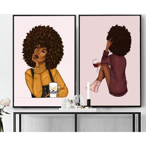 Modern Fashion Canvas Painting Sexy Girl Poster and Print Wall Art Pictures For Living Room Home Decor Black Skin Woman No Frame