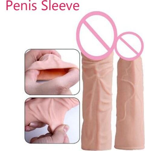 BDSM Super Realistic Penis Extender Sleeve Sex Products Reusable Silicone Dildo Penis Enlargement Condom Sex Toys for Men