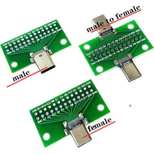 Type-C Male to Female USB 3.1 Test PCB Board Adapter Type C 24P 2.54mm Connector Socket For Data Line Wire Cable Transfer
