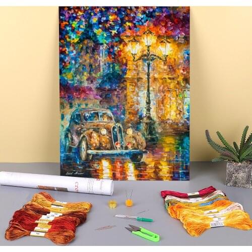 Vintage Car Printed Canvas 11CT Cross-Stitch Set DIY Embroidery DMC Threads Sewing Craft Handicraft Knitting Floss Jewelry