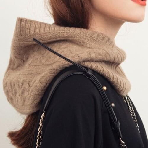 Unisex Knitted Cotton Wool Hooded Neck Collar Cap Head Drawstring Thick Beanie Men&women Hoodie Hat Adjustable Elastic Hat