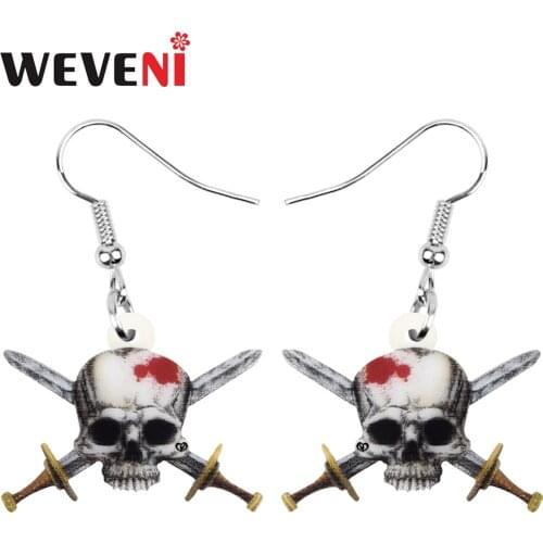 WEVENI Acrylic Halloween Skull Earrings Lightweight Evil Big Dangle Drop Jewelry For Women Girls Trendy Festival Gift Decoration