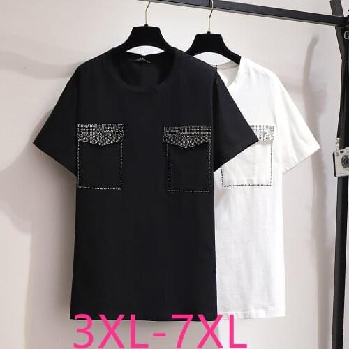2021 new summer plus size tops for women loose casual short sleeve cotton pocket O neck T-shirt black white 3XL 4XL 5XL 6XL 7XL