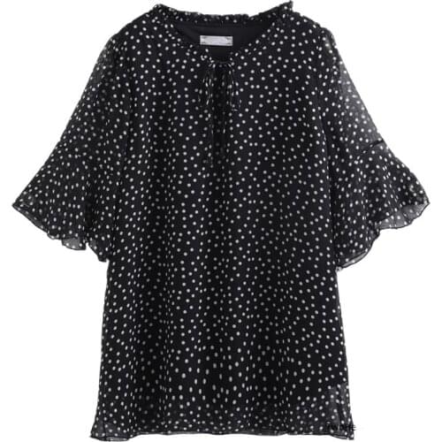 Women Plus Size 10XL 9XL 8XL 4XL Summer Chiffon Tops Feminina Elegant Small Dot Flare Sleeves Shirts Loose Style Women Clothing