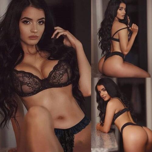 Womens Solid Color Lace Sexy Bikinis Transparent Strap Lingerie Nightwear Temptation Underwear Lace G-string Bra Porn Sex Set