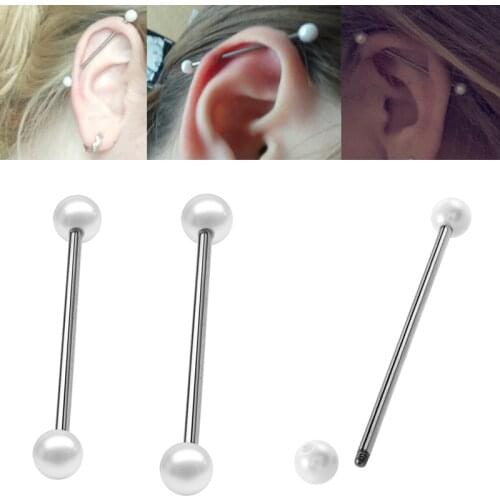 1PC 1.6*38mm Co Imitation Pearls Earring Industrial Piercings Barbell Fashion Ear Industrial Rings Body Jewelry Piercing