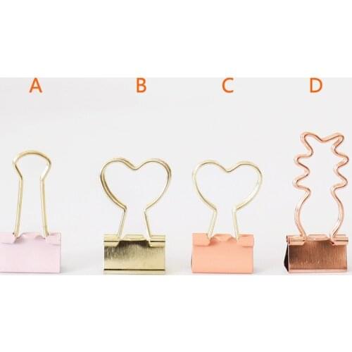 100pcs Rose Gold Stationery Creative Metal Heart Pineapple Binder Clips Pink Office Supplies Gold Office Desk Accessories