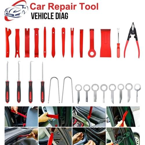 19/28pcs Car Plastic Trim Removal Tool Disassembly Door Window Radio Dash Trim Panel Removal Tool Kits Red/Blue Car Repair Tool
