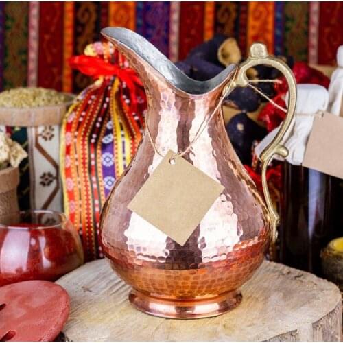 2 Lt (70 fl oz) Copper Turkish Water Pitcher Large Water Jug Juice Jug Pure Copper Pitcher Carafe Handhammered MADE IN TURKEY