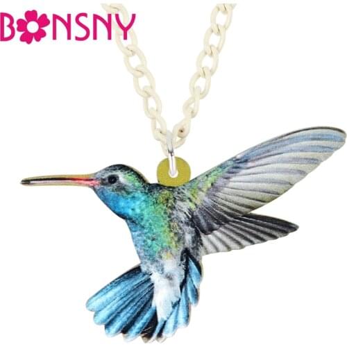 Bonsny Acrylic Fashion Hummingbird Bird Necklace Pendant Chain Collar Unique Animal Jewelry For Women Girls Gift Accessories New