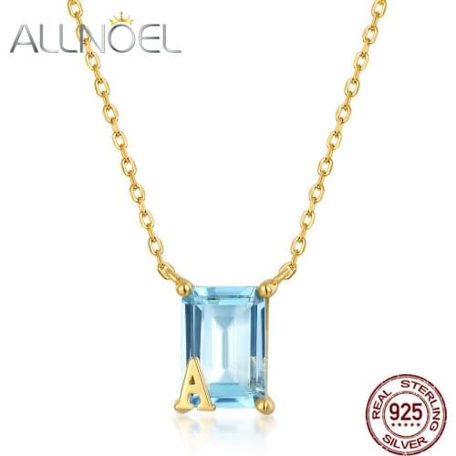 ALLNOEL Solid 925 Sterling Sliver Necklace For Women Sky Blue Topaz Real Gold Plated Anniversary Luxury Fine Jewelry New Gift