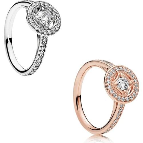 Free Shipping Authentic 925 Sterling Silver Heart Vintage Circle Pave Rings Finger for Wedding Party Women Gift Diy Jewelry