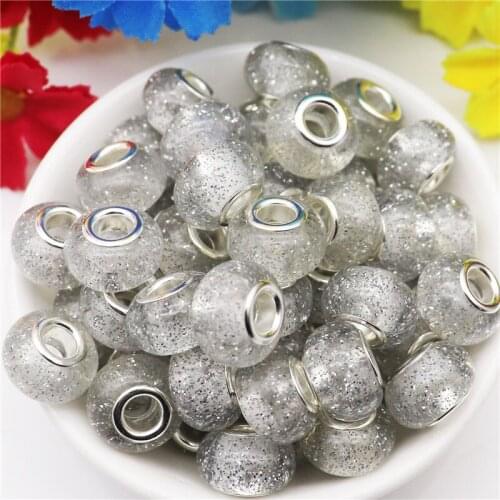 10Pcs Lot Wholesale White Color Glitter Round 5mm Big Hole Resin Spacer Beads Charms Fit Pandora Bracelet Women Girls Hair Beads