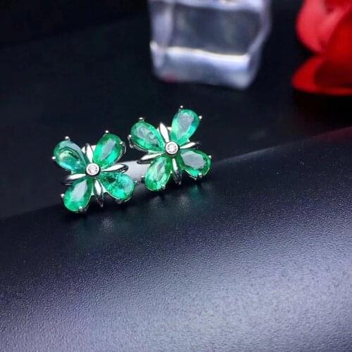 Flower Style Natural emerald earring Free shipping Real original emerald 925 sterling silver Gem 3*5mm 8pcs